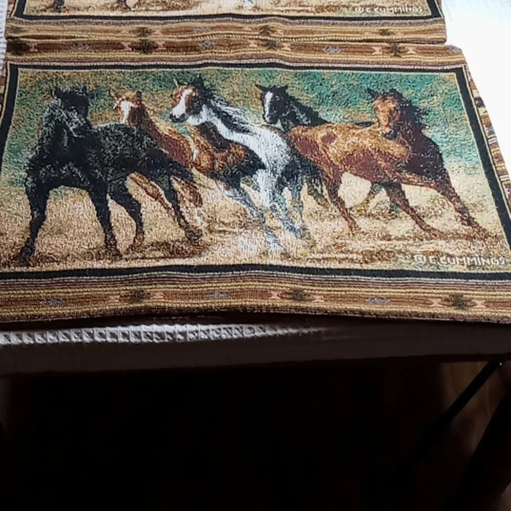 Vintage Home Run Set of Standard Tapestry Pillow Shams Made in USA Wild Horses